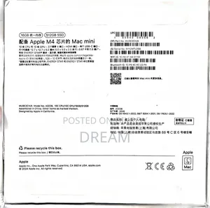 Desktop Computer Apple Mac Mini M4 16GB Apple M4 Hard Disk Drive + Solid State Drive 512GB