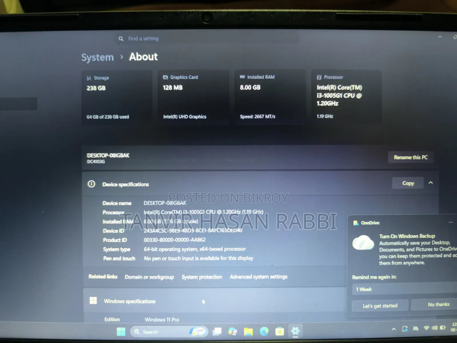 Laptop 8GB Intel Core i3 SSD 256GB