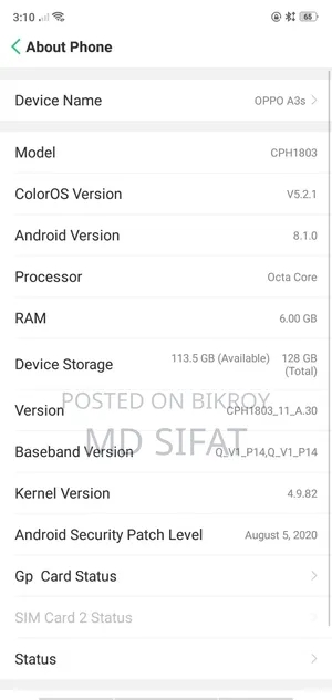 Oppo A3s 64 GB Rose Gold