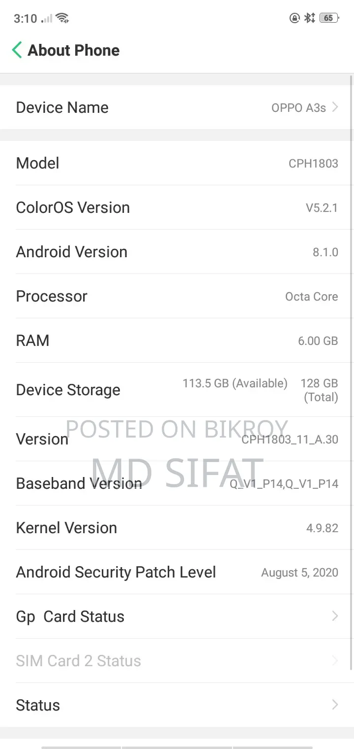 Oppo A3s 64 GB Rose Gold