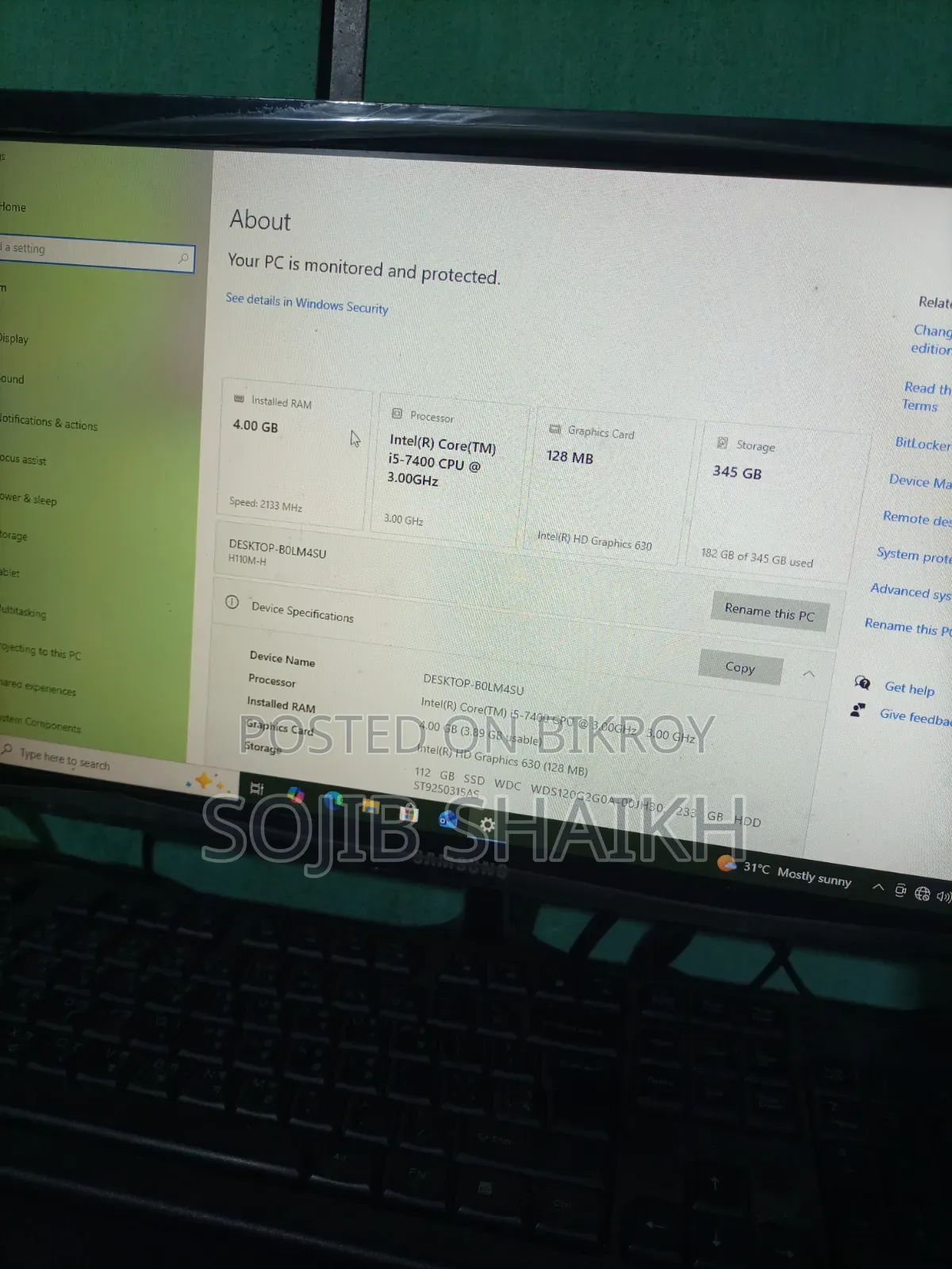 Desktop Computer 4GB Intel Core i5 SSD 128GB