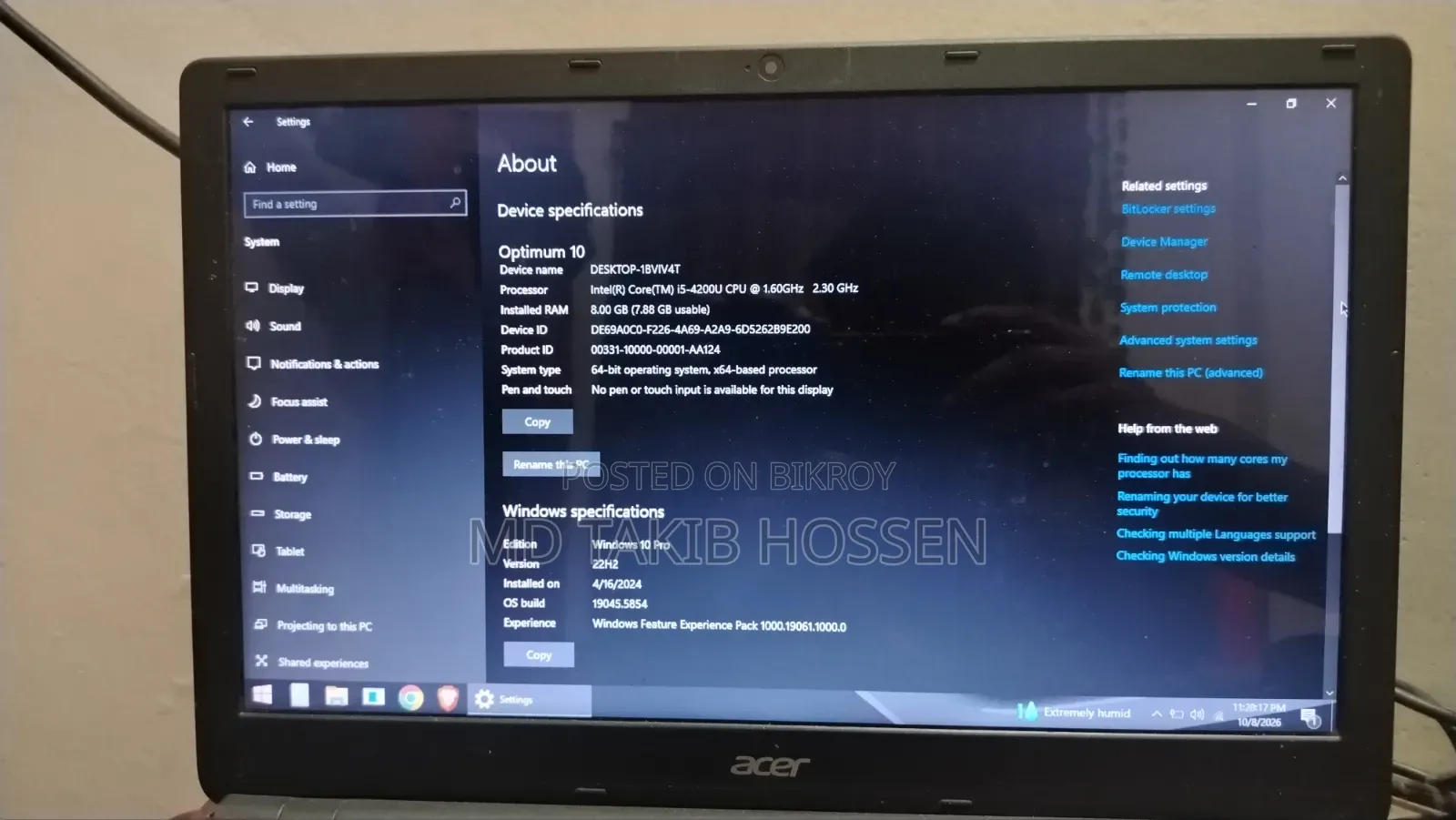 Laptop Acer Aspire 4220 8GB Intel Core i5 HDD 256GB