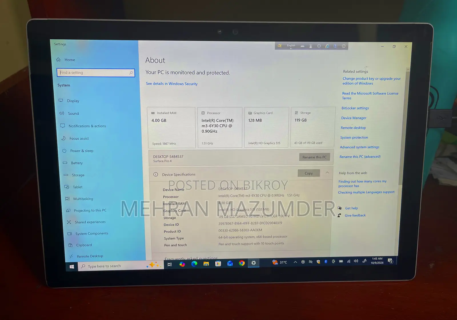 Microsoft Surface Pro 4 Laptop 4GB Intel Core M3 128GB SSD