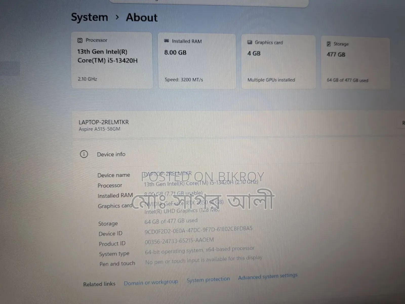 Laptop Acer 8GB Intel Core i5 SSD 512GB