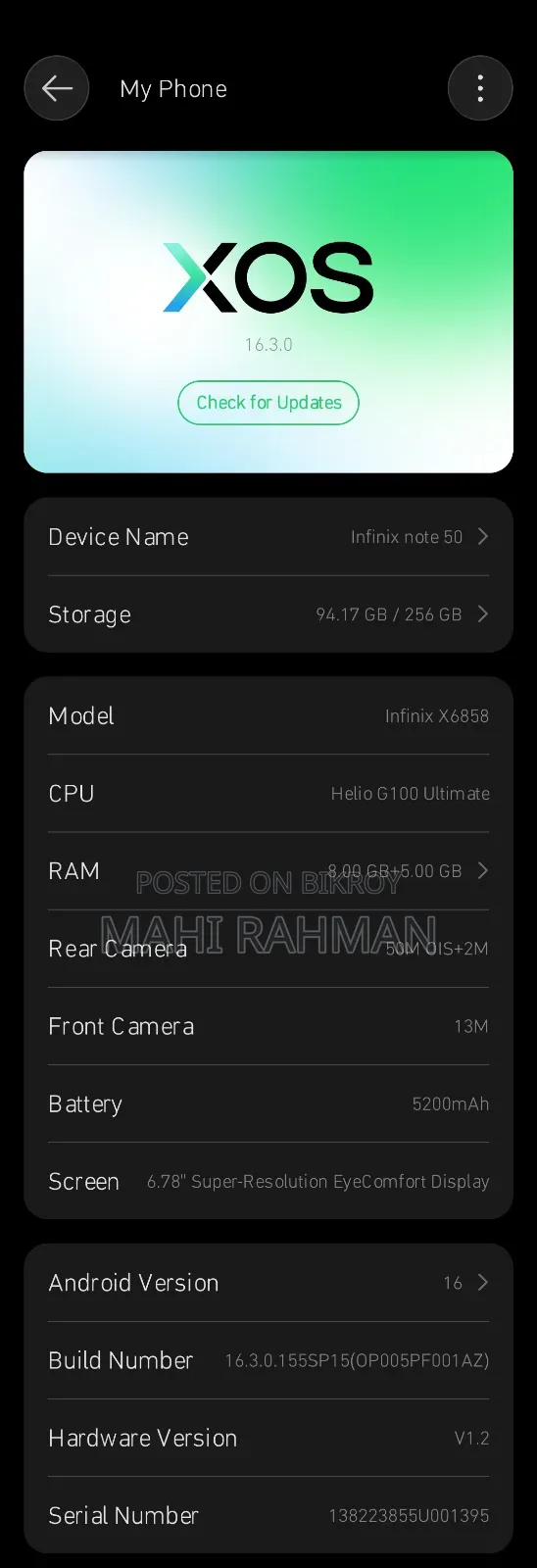 Infinix Note 50 4G 256 GB Black
