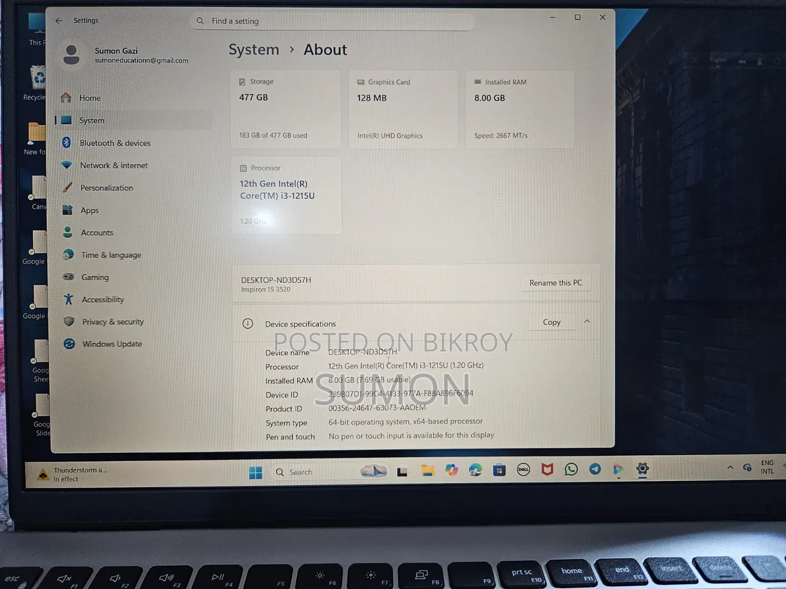 Laptop Dell Inspiron 15 3GB Intel Core i3 HDD+SSD 512GB