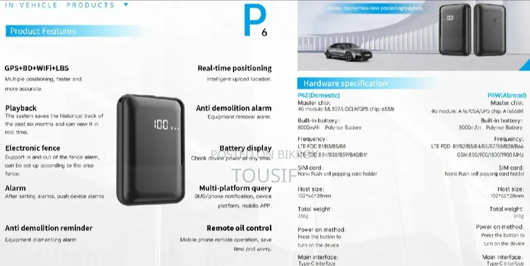 Sino GPS P6 | 8000 mAh Battery | 7 Days Battery Backup