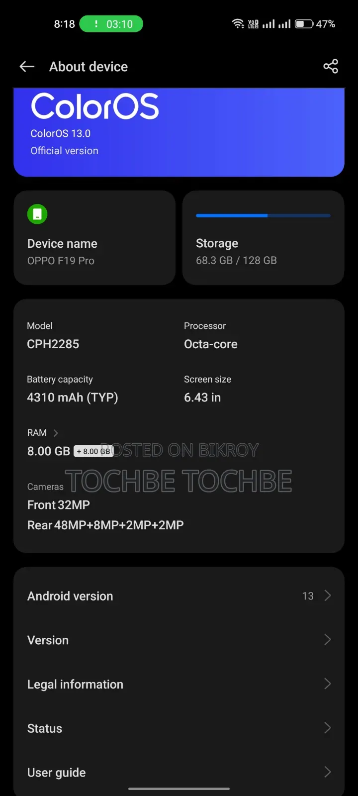 Oppo F19 Pro 128 GB Bronze