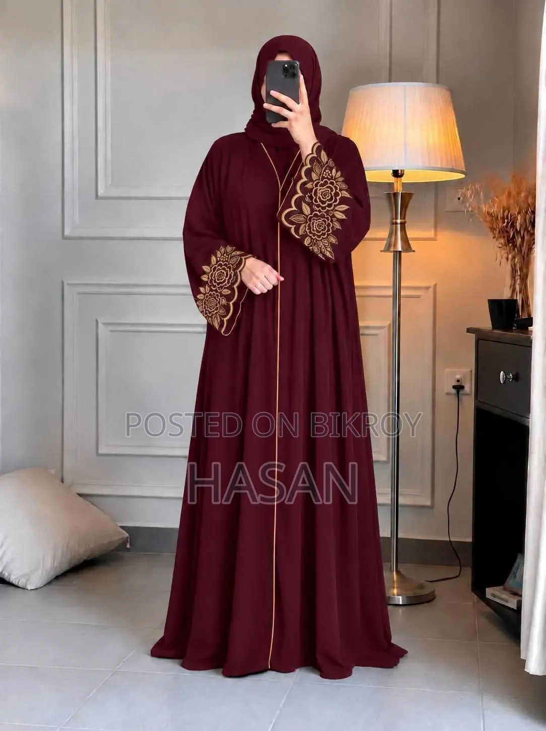 Gorgeous Rose Embroidered Burqa (with Hijab)