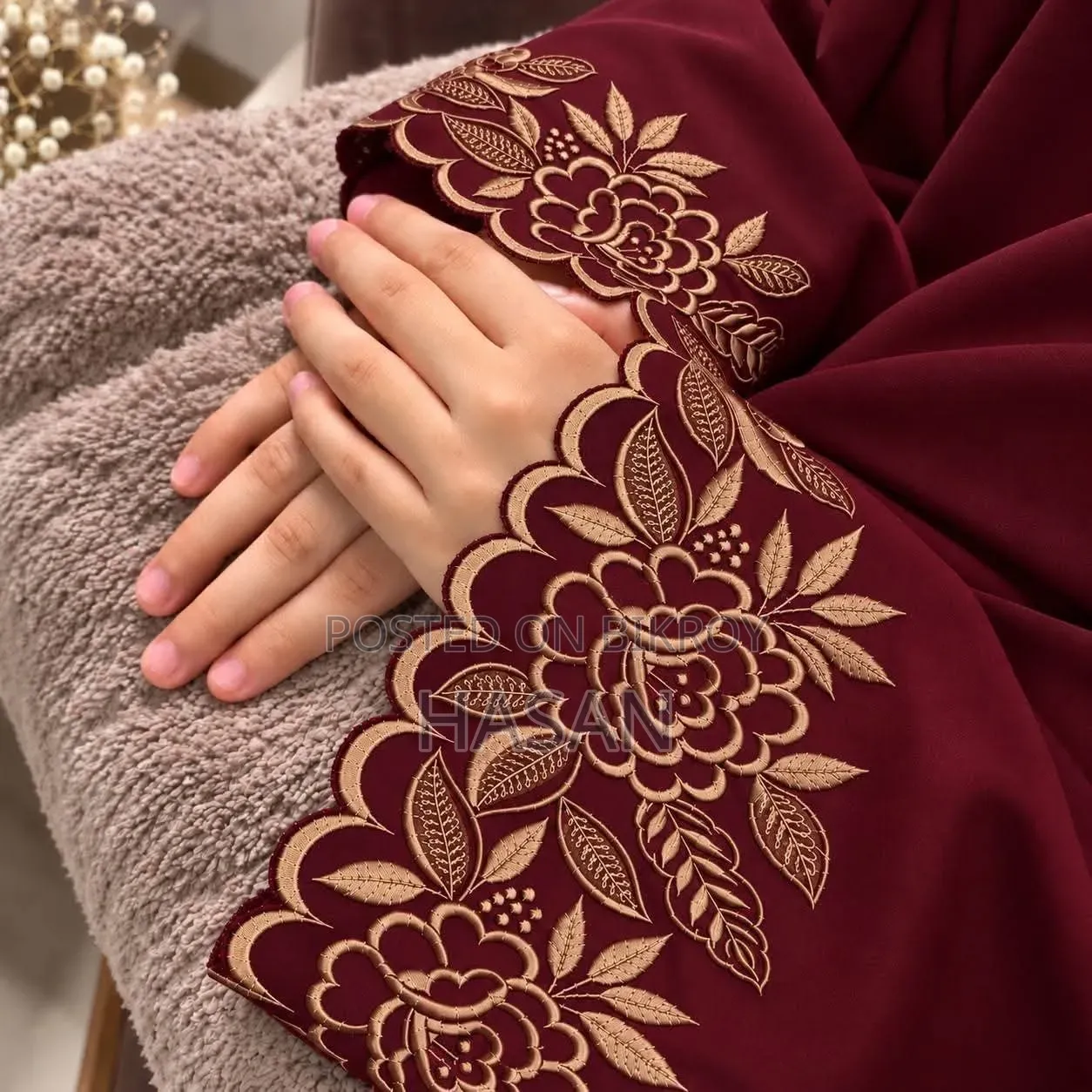 Gorgeous Rose Embroidered Burqa (with Hijab)