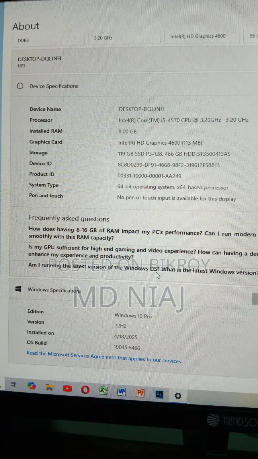 Desktop Computer 8GB Intel Core i5 SSHD (Hybrid) 128GB