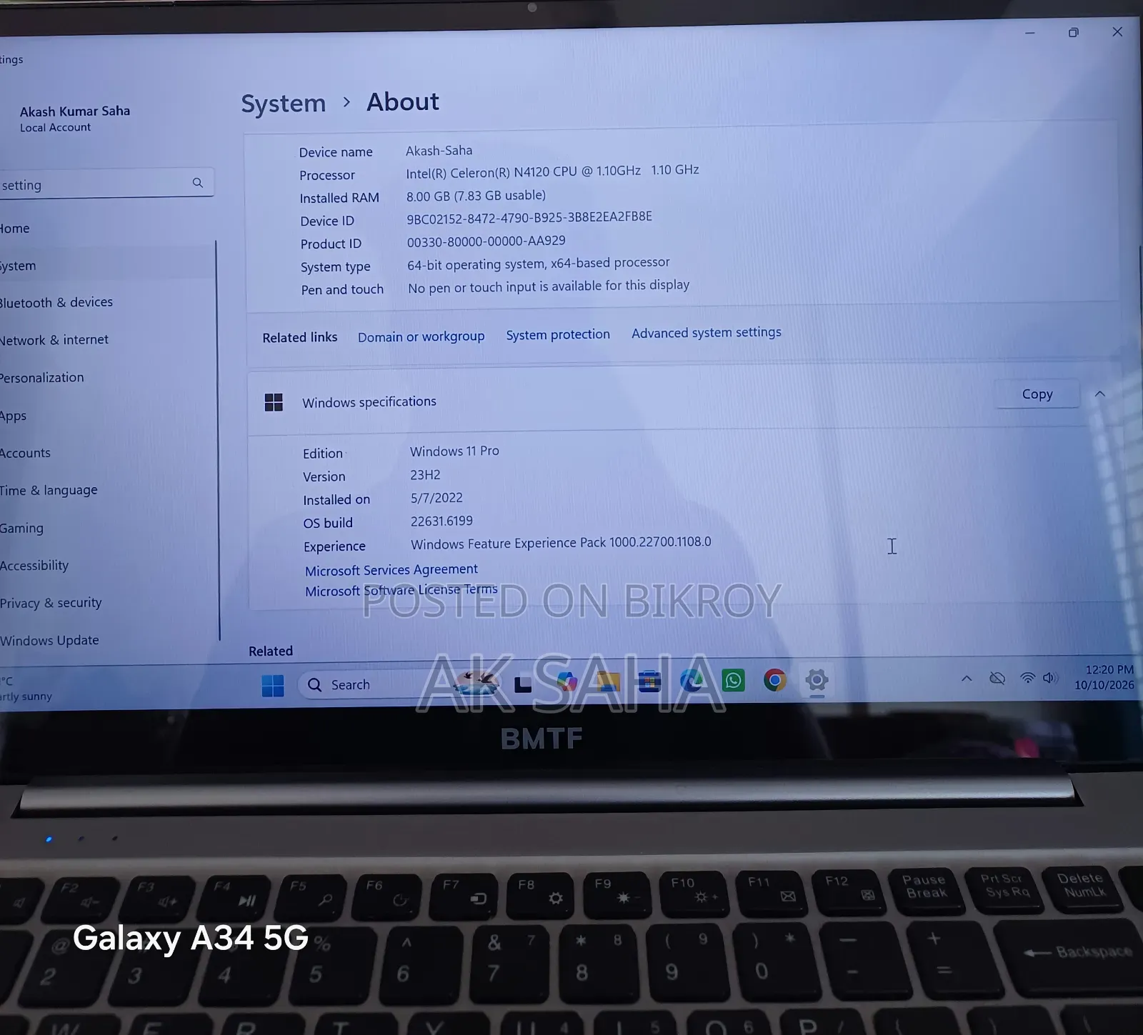Laptop 8GB Intel Celeron SSD 256GB
