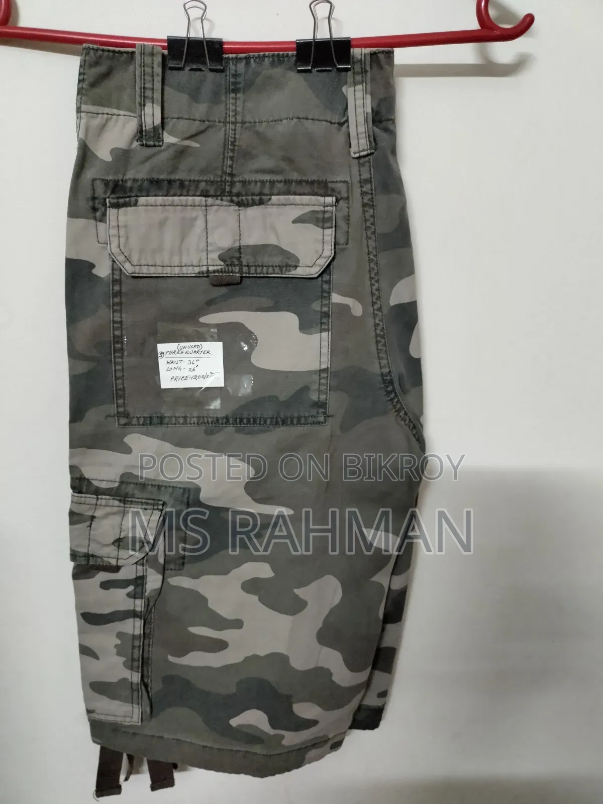 ARMY Green Color Three Quarter Pants. Size: Waist: 38", 36", 36" .