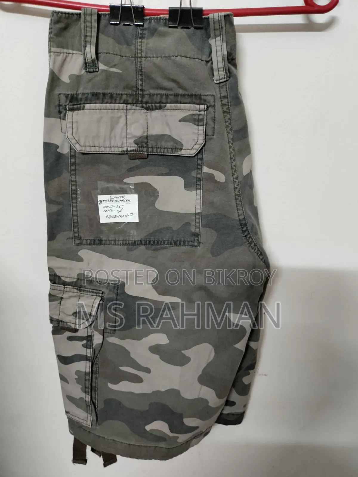 ARMY Green Color Three Quarter Pants. Size: Waist: 38", 36", 36" .