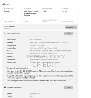 Desktop Computer Gigabyte GB-BACE-3160 18GB AMD Ryzen 7 HDD+SSD 16 GB