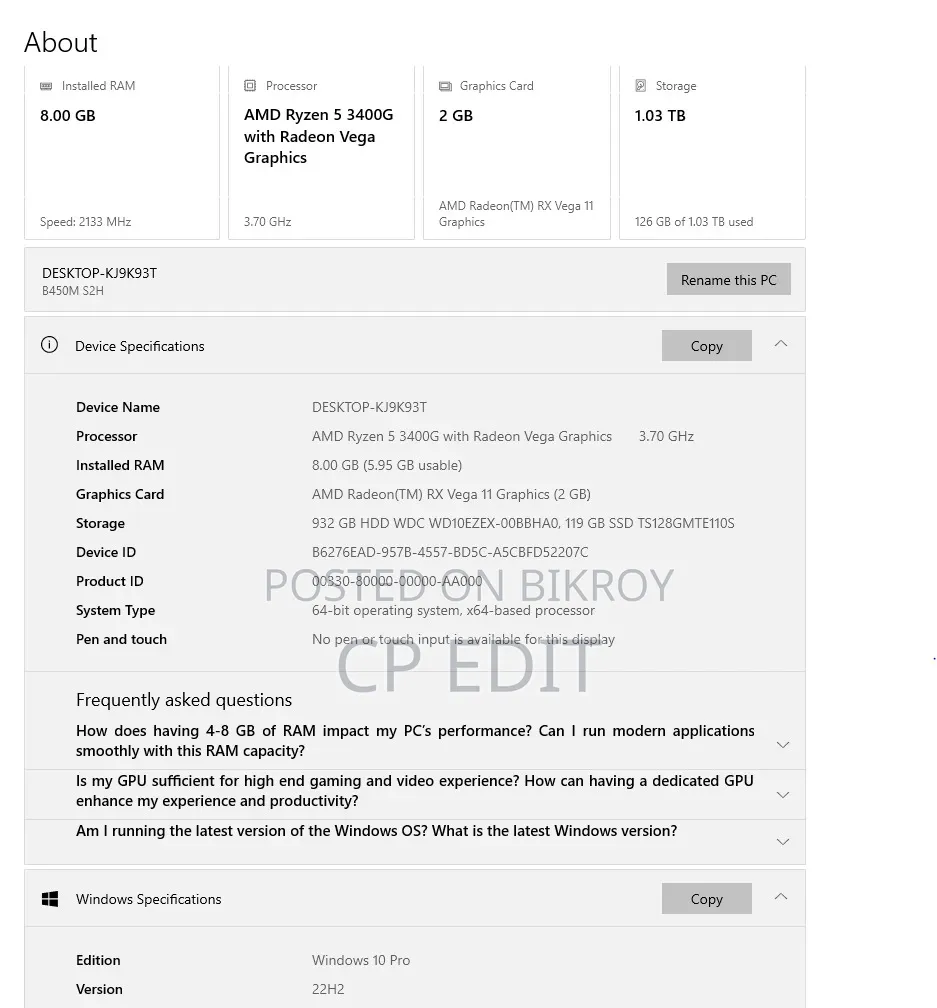 Desktop Computer Gigabyte GB-BACE-3160 18GB AMD Ryzen 7 HDD+SSD 16 GB
