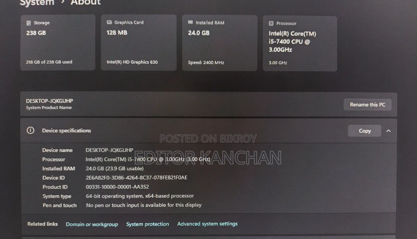 Desktop Computer Asus 24GB Intel Core i5 SSD 128GB