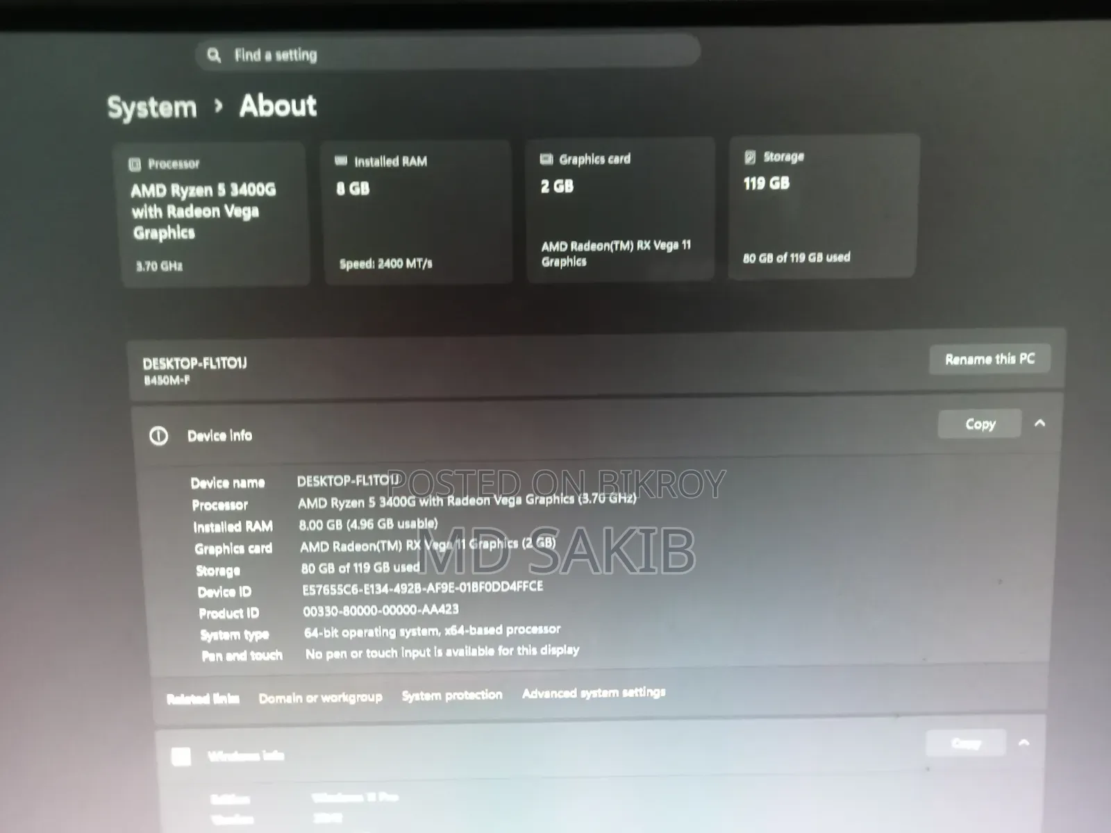 Desktop Computer 8GB AMD Ryzen 5 SSD 140GB