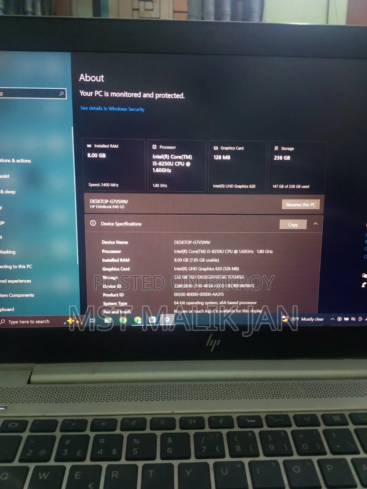 Laptop HP 8GB Intel Core i5 SSD 250GB