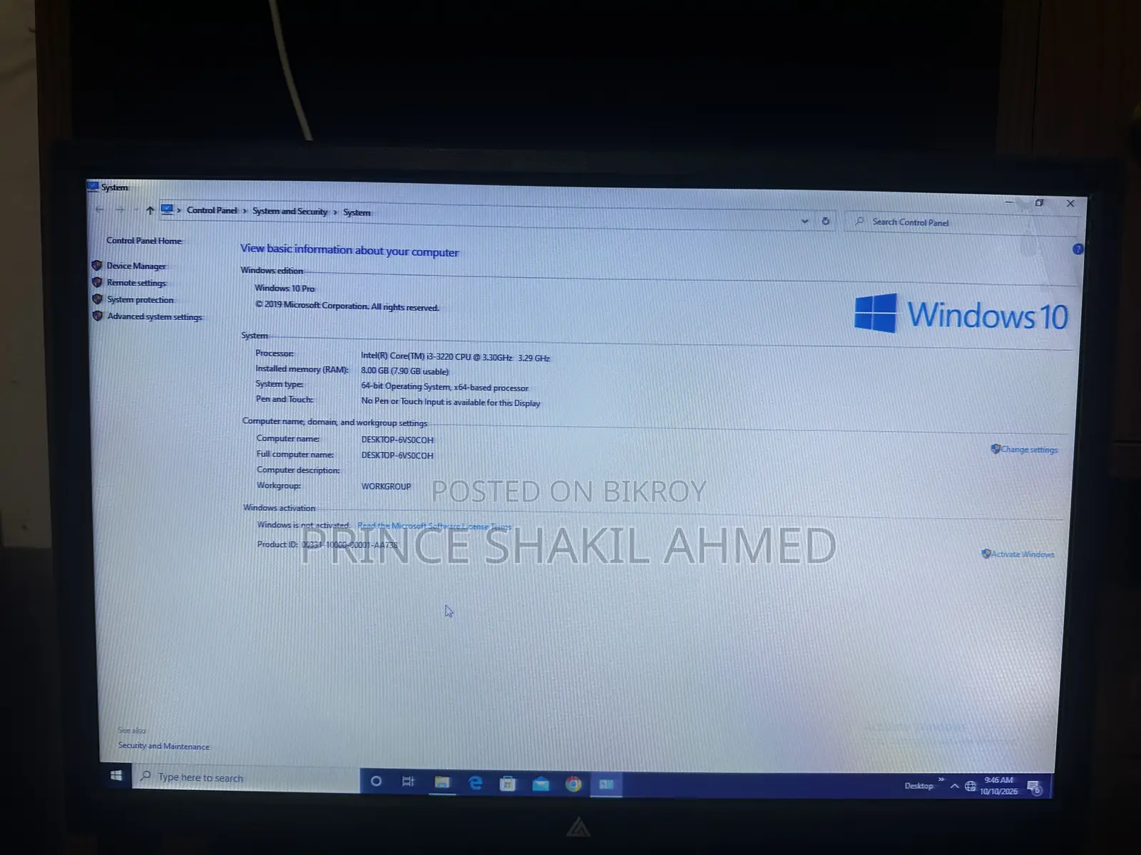 Desktop Computer 8GB RAM Intel Core i3 128GB SSD
