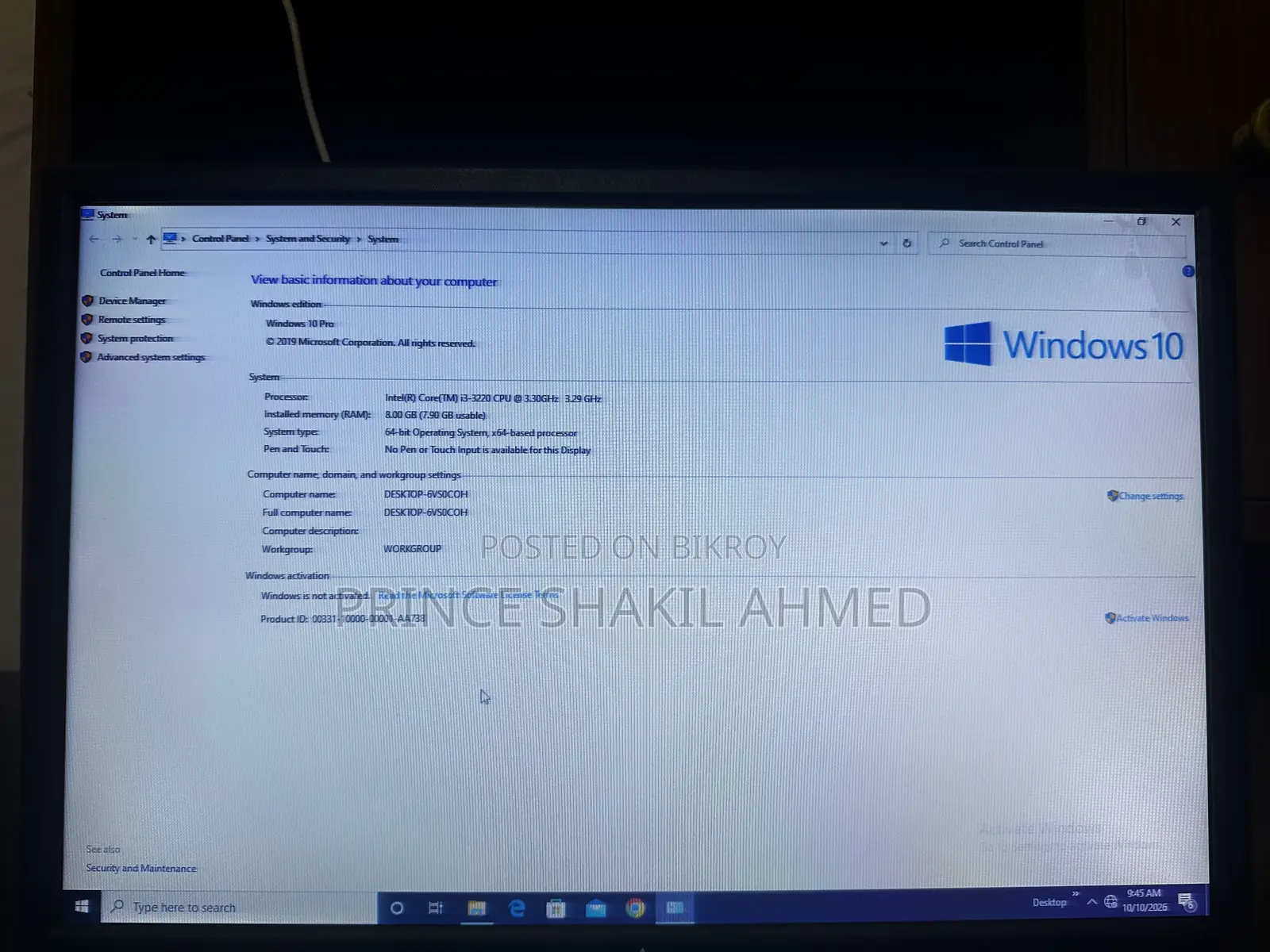 Desktop Computer 8GB RAM Intel Core i3 128GB SSD