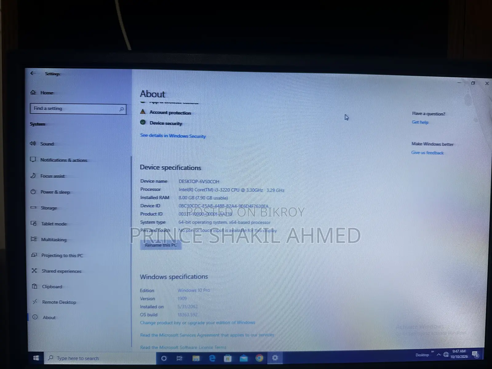 Desktop Computer 8GB RAM Intel Core i3 128GB SSD
