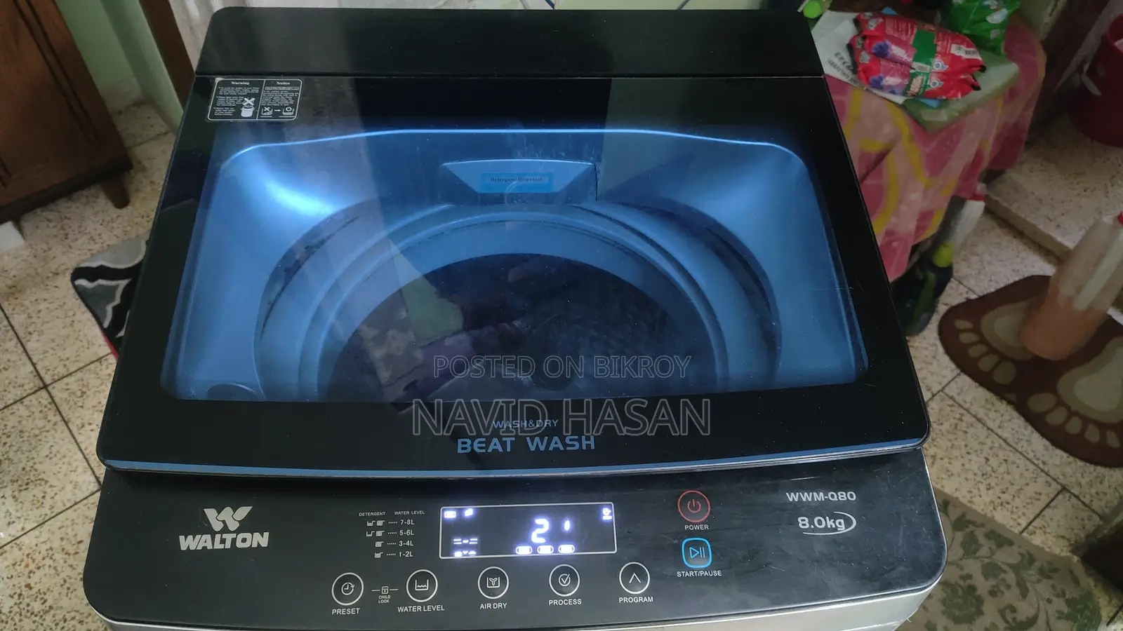 ওয়ালটন ডব্লিউডব্লিউএম-কিউ৮০ টপ লোডিং ওয়াশিং মেশিন ৮কেজি