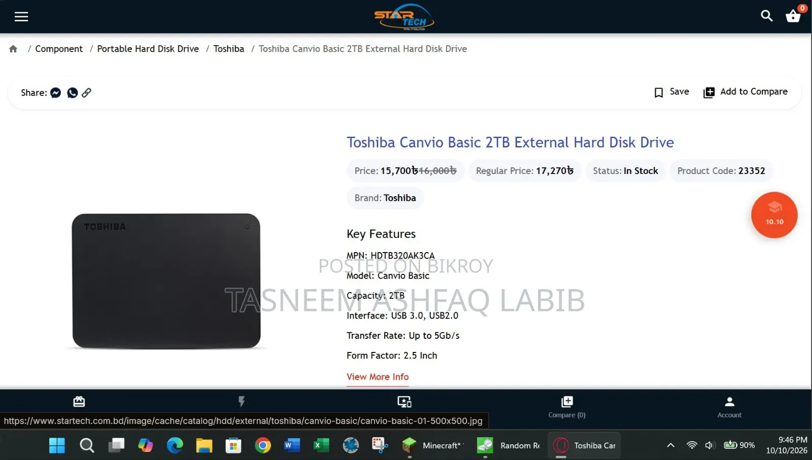 Toshiba Canvio Basic 2TB External Hard Disk Drive