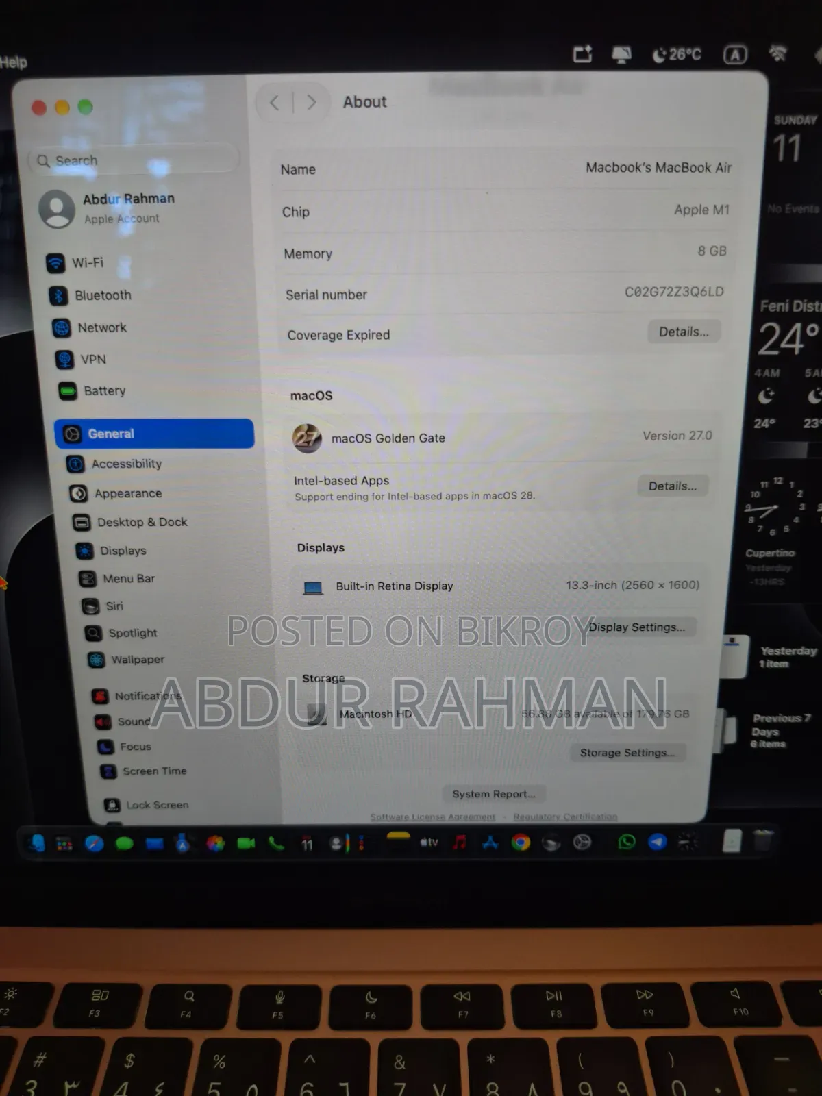 Laptop Apple MacBook Air 2020 M1 8GB Apple M1 SSD 512GB