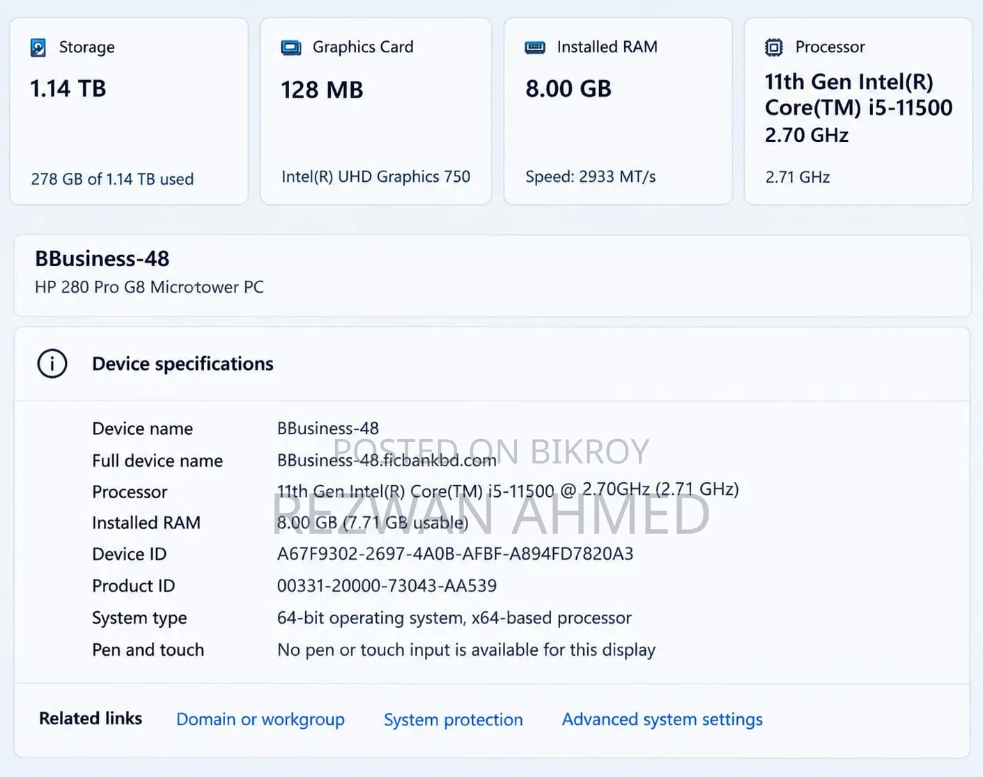 Desktop Computer HP 280 G8 8GB RAM Intel Core i5 1TB HDD
