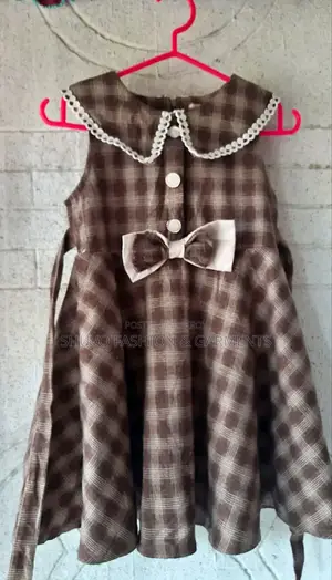 Princess Brown Checked Baby Dress (with Cute Bow)