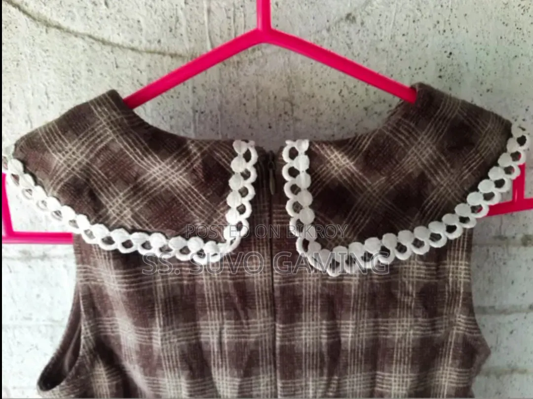 Princess Brown Checked Baby Dress (with Cute Bow)