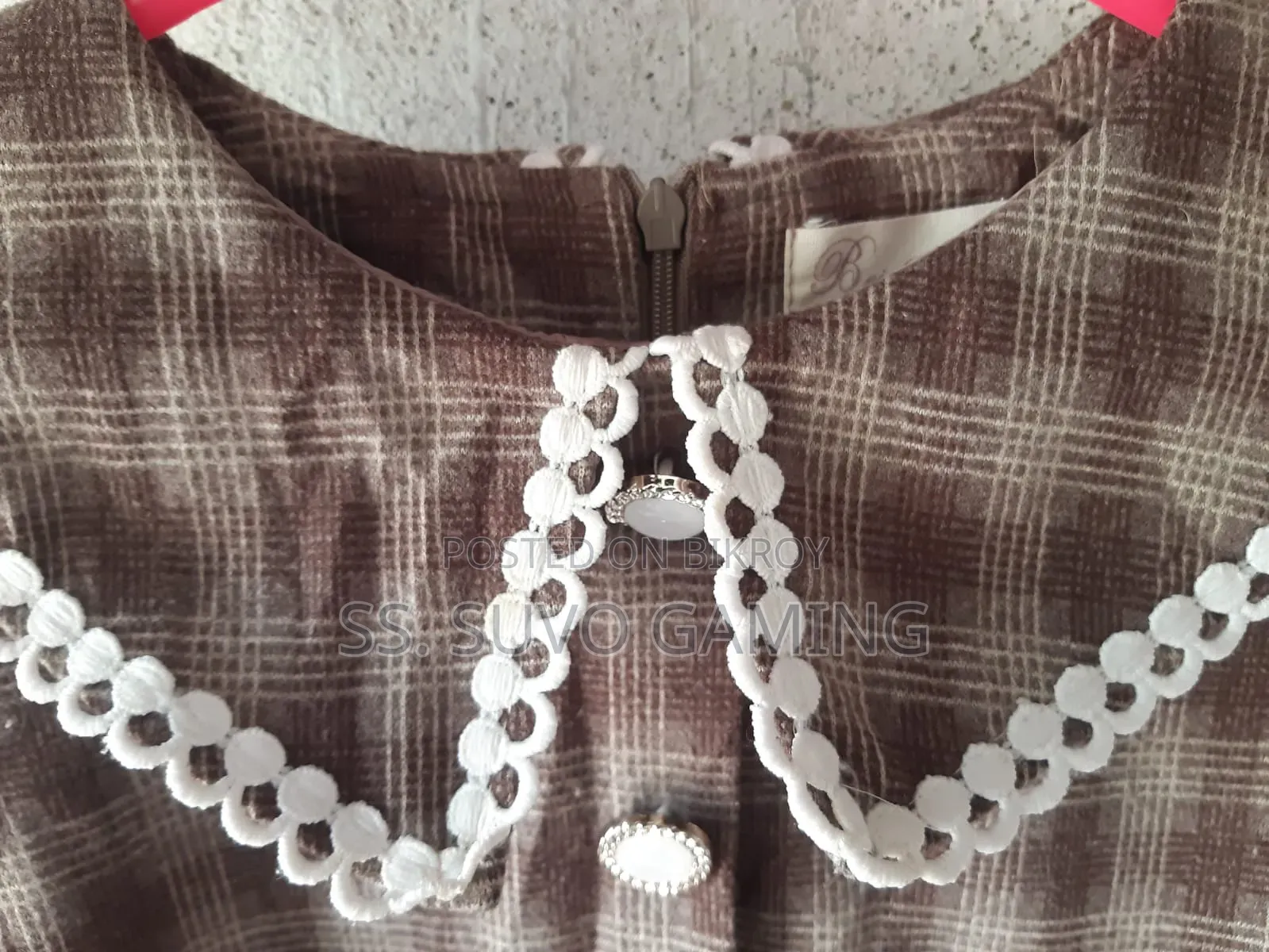 Princess Brown Checked Baby Dress (with Cute Bow)