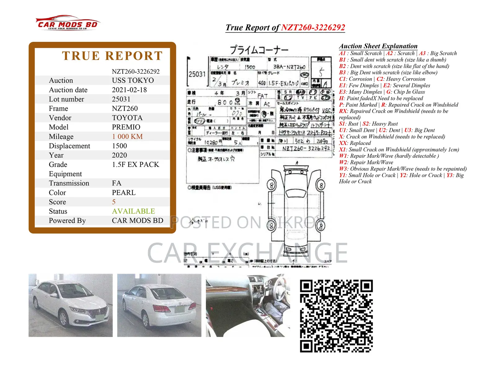 Toyota Premio 1.5 Front-Wheel Drive 2020 Pearl