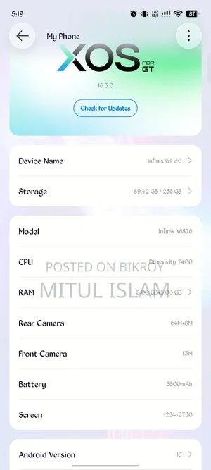 ইনফিনিক্স জিটি ৩০ ৫জি ২৫৬ জিবি গ্রে