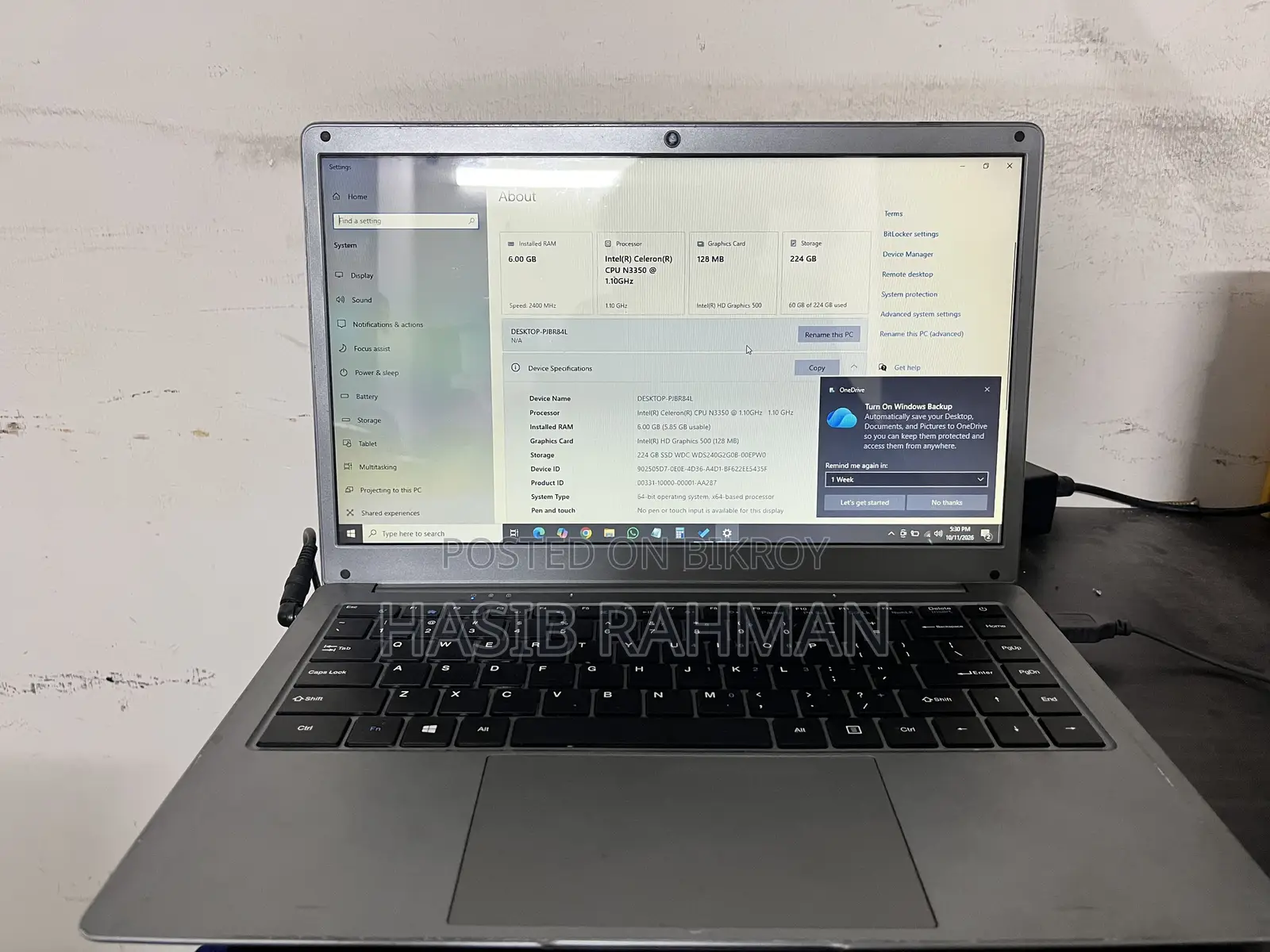 ল্যাপটপ 6GB ইন্টেল সেলরন SSD 256GB