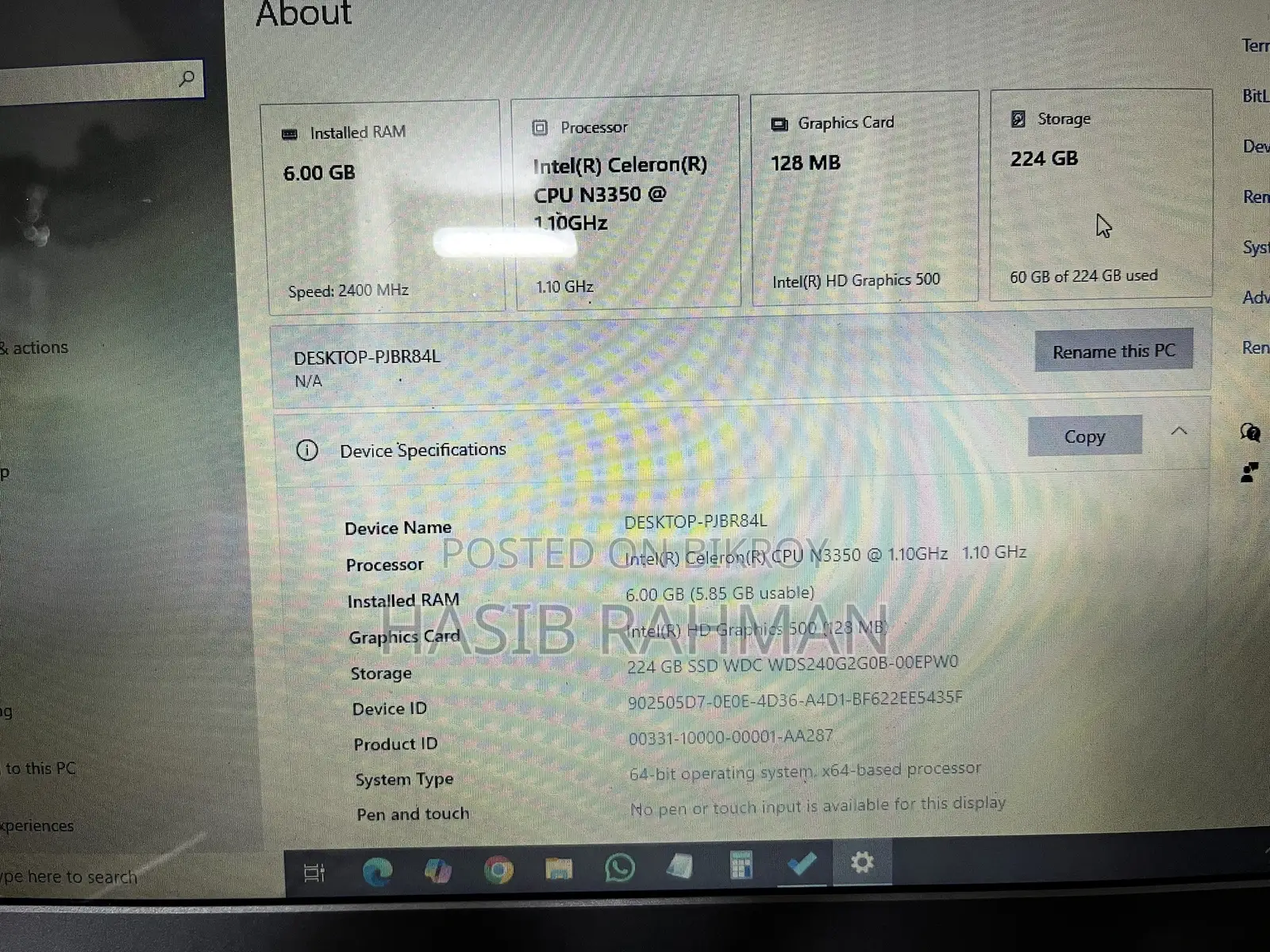 ল্যাপটপ 6GB ইন্টেল সেলরন SSD 256GB