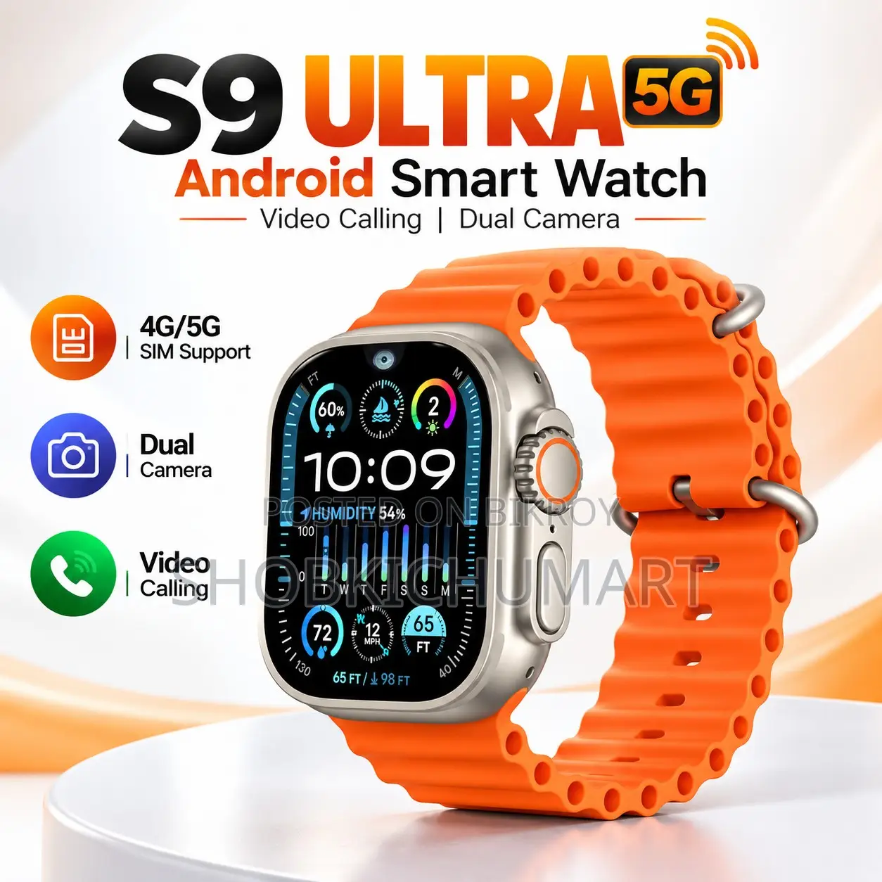 S9 Ultra 5G Android Smart Watch Dual Camera & SIM Supported Brand New