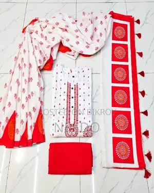 Traditional Red & White Couple Combo Set – Cotton Saree & Punjabi