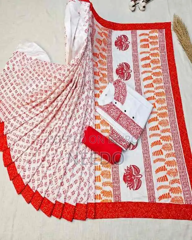 Traditional Red & White Couple Combo Set – Cotton Saree & Punjabi