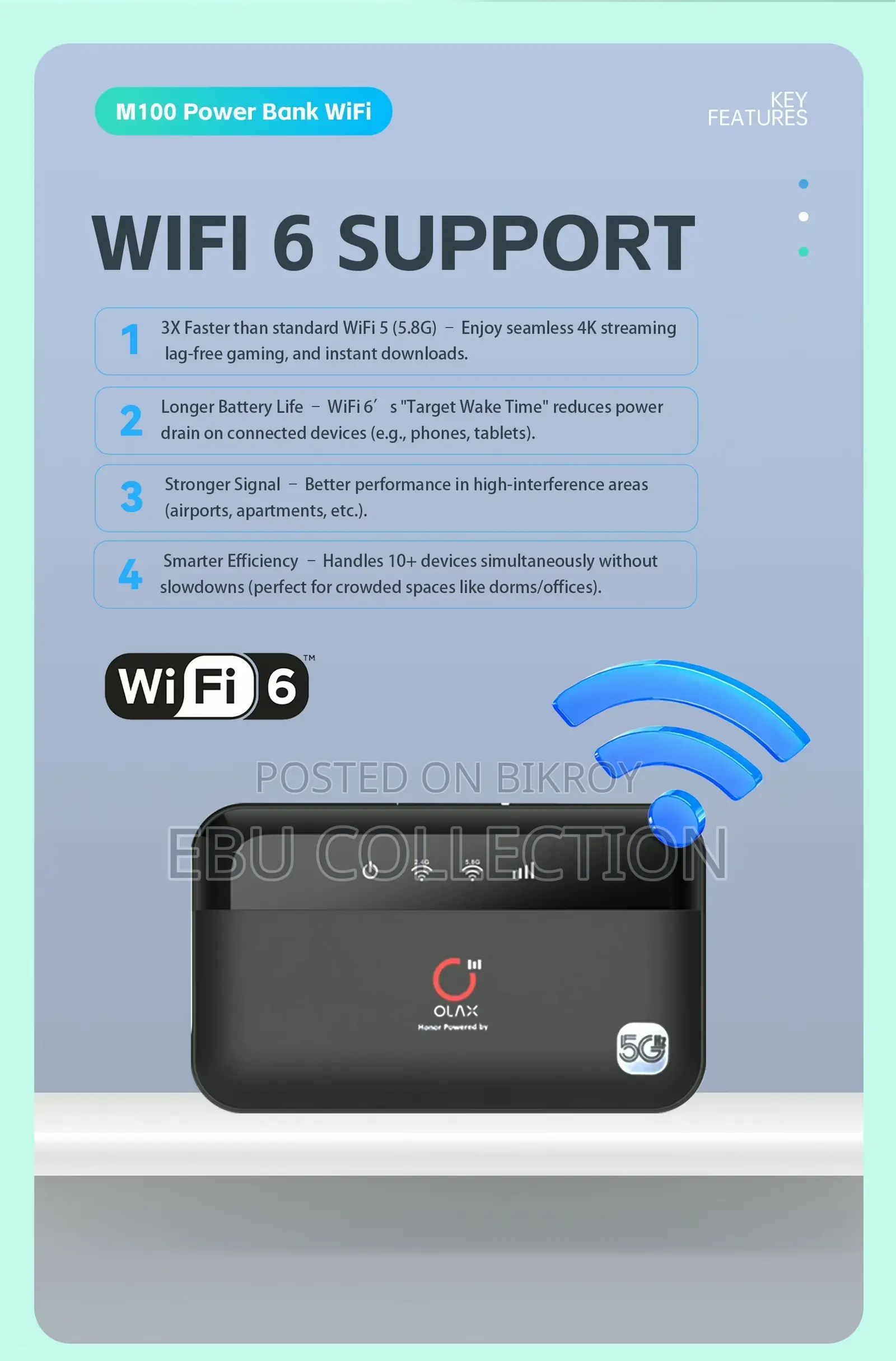 OLAX M100 WiFi 6 Pocket Router with 10000mAh Battery