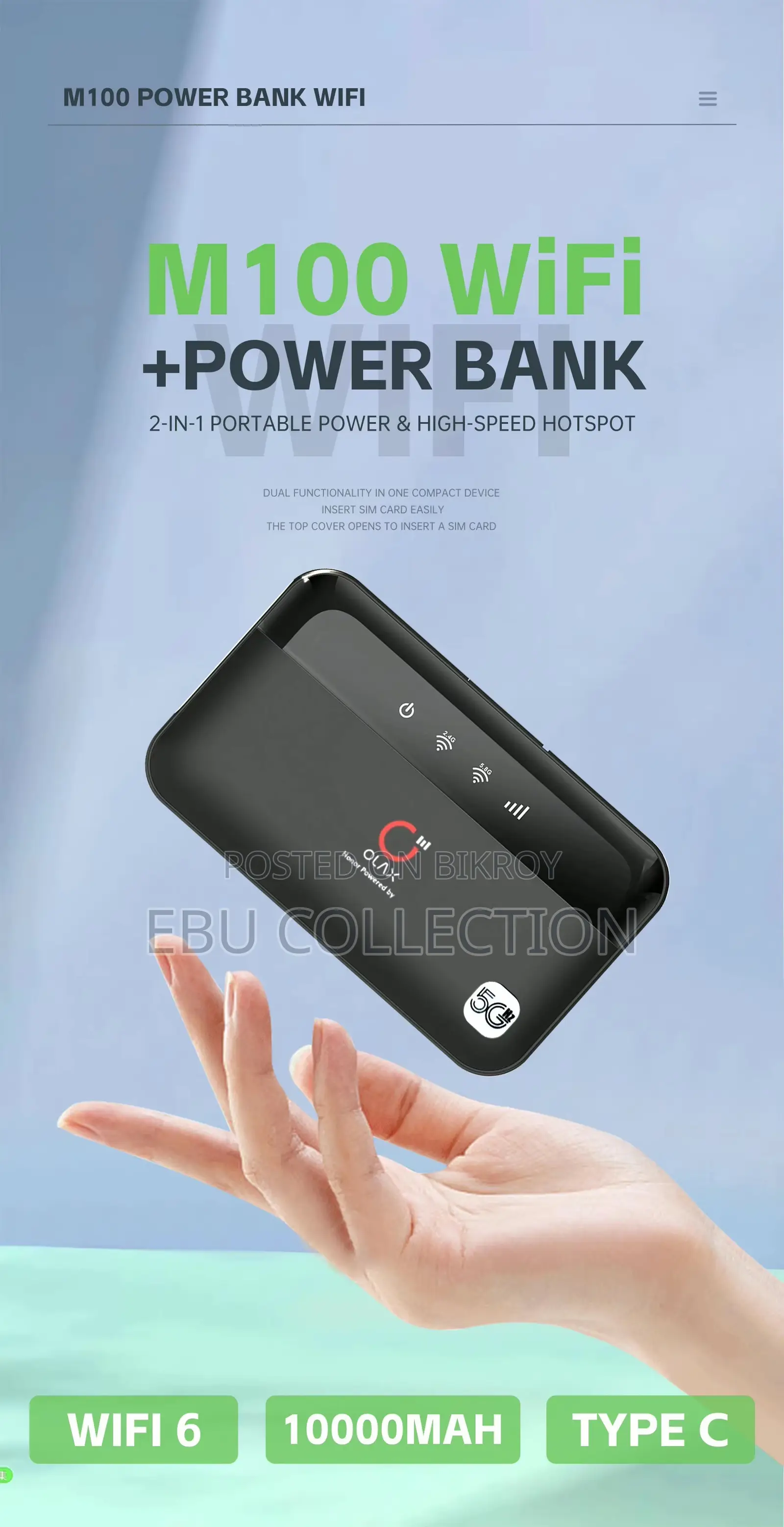 OLAX M100 WiFi 6 Pocket Router with 10000mAh Battery