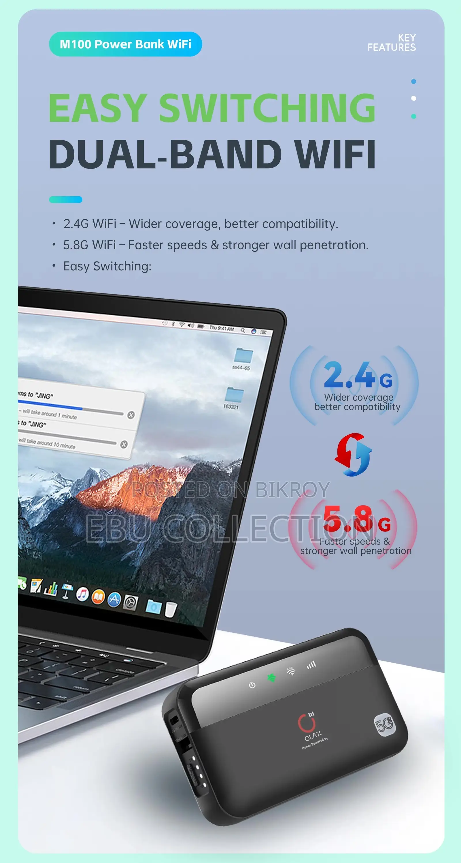 OLAX M100 WiFi 6 Pocket Router with 10000mAh Battery
