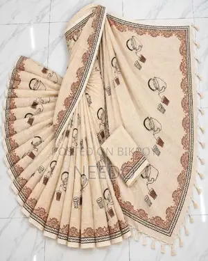 Exclusive Off-White Tea Lover Art Cotton Saree for Women