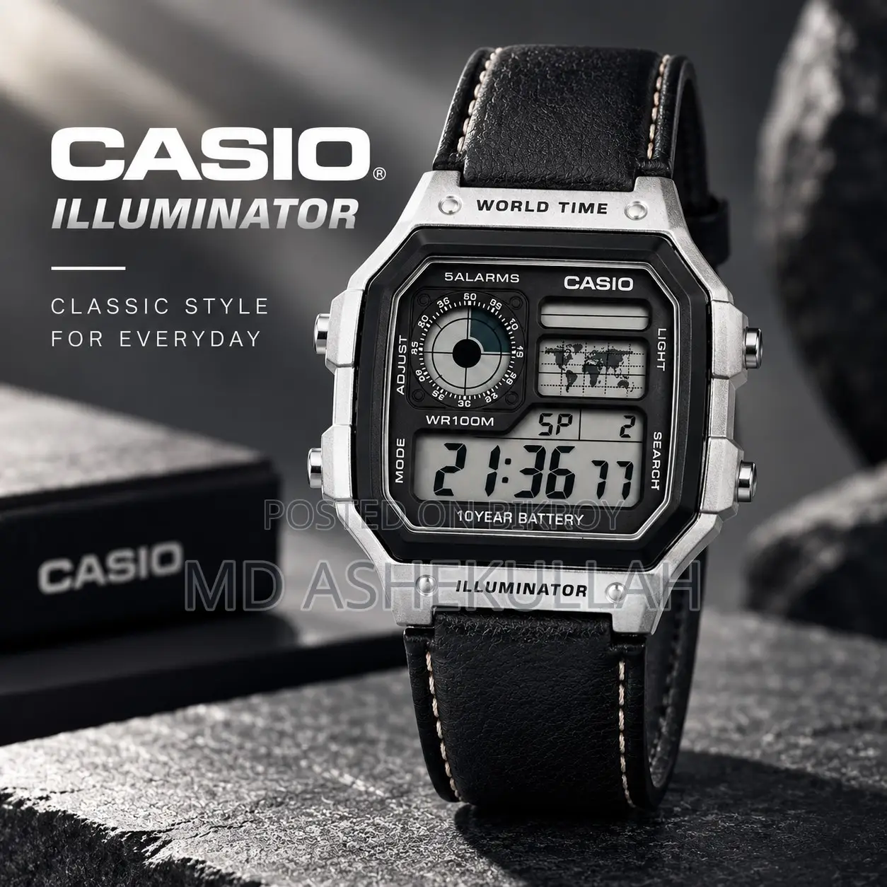 Casio Illuminator Vintage Digital Leather Strap Watch