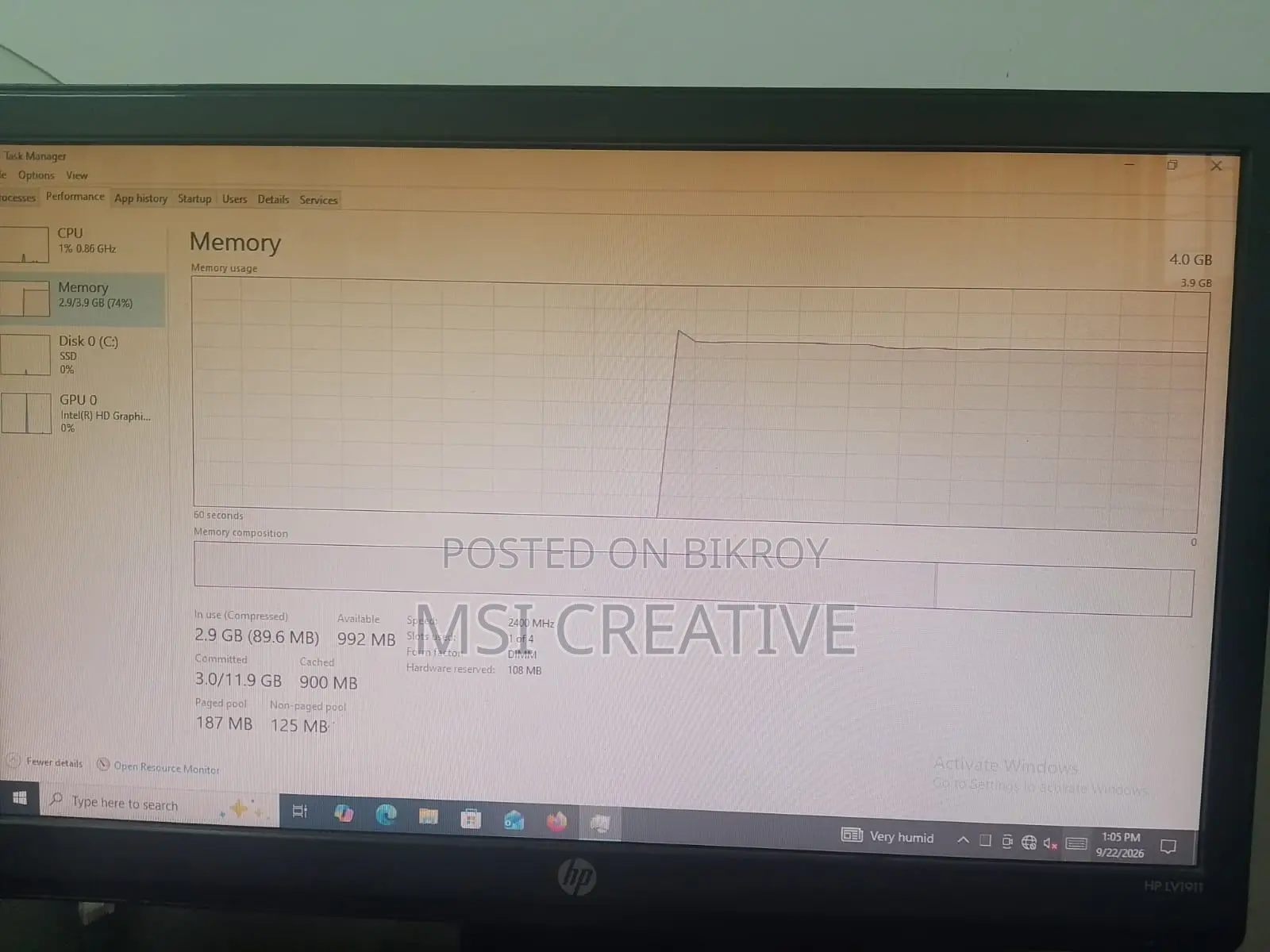 Desktop Computer HP 200 G4 4GB Intel Core i5 SSD 256GB