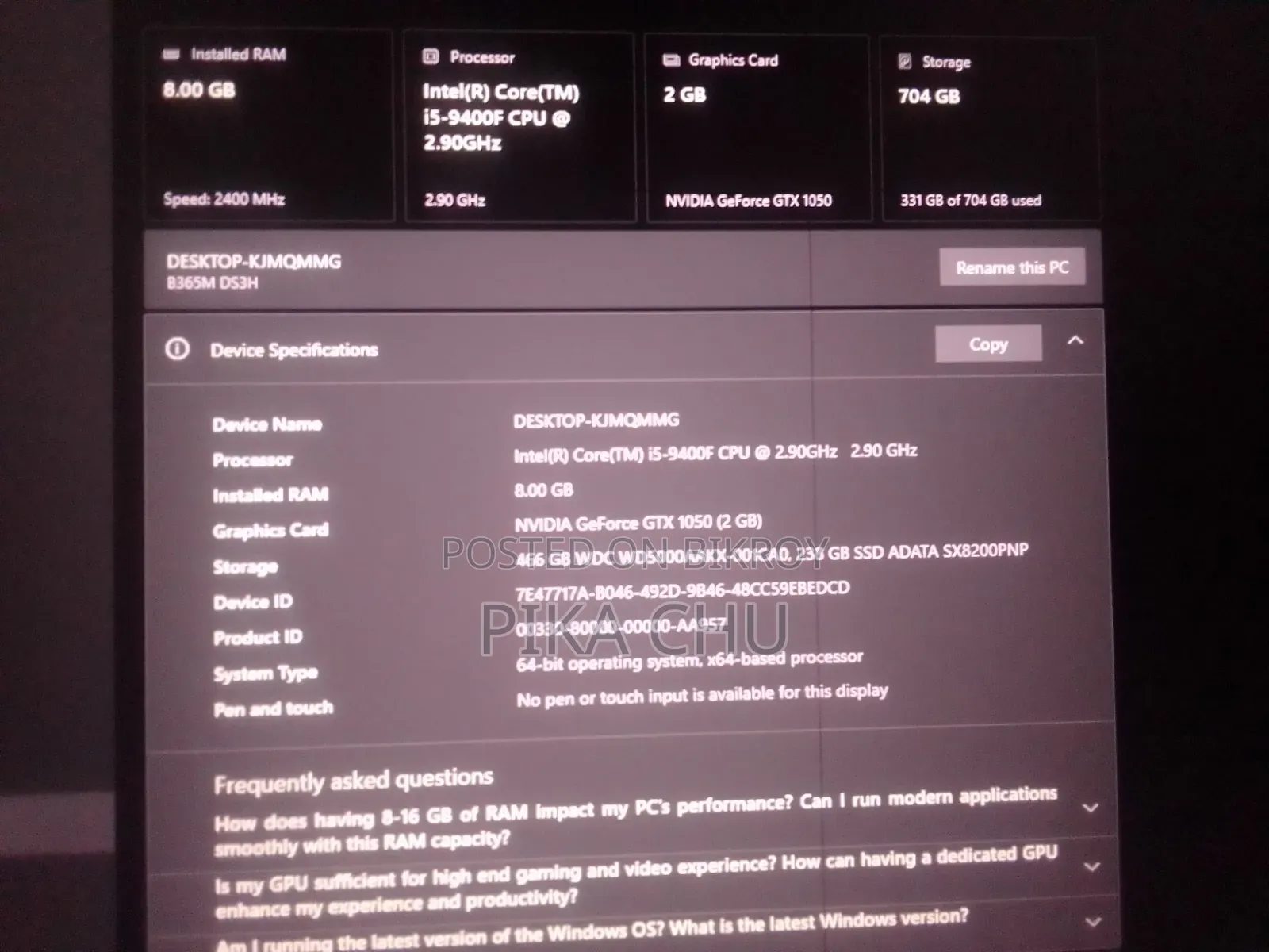Desktop Computer Gigabyte GB-BACE-3150 8GB Intel Core i5 HDD+SSD 500GB