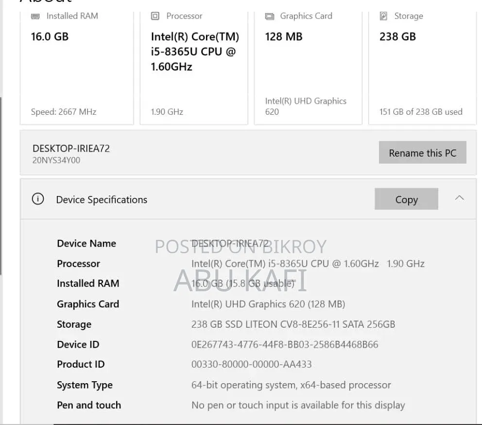 Laptop Lenovo ThinkPad T490s 16GB Intel Core i5 SSD 256GB