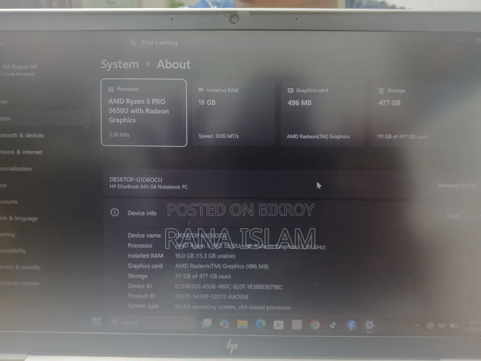 Laptop HP EliteBook 840 G8 16GB AMD Ryzen 5 SSD 256GB