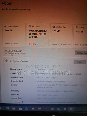Laptop HP 15 8GB Intel Core i3 HDD+SSD 1T